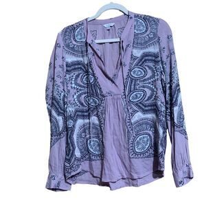 Lucky Brand Womens Size Medium Multicolor Paisley Boho Print Blouse Top